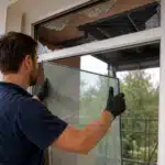 Remplacer une vitre cassée : la marche à suivre selon le type de vitrage Technicien installant une moustiquaire de fenêtre