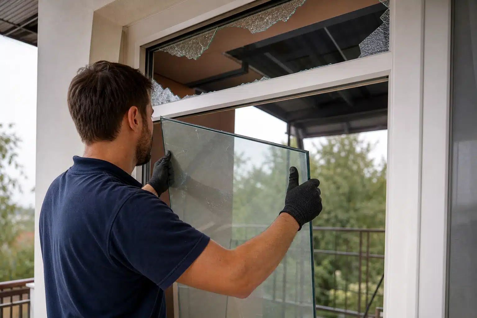 Technicien installant une moustiquaire de fenêtre